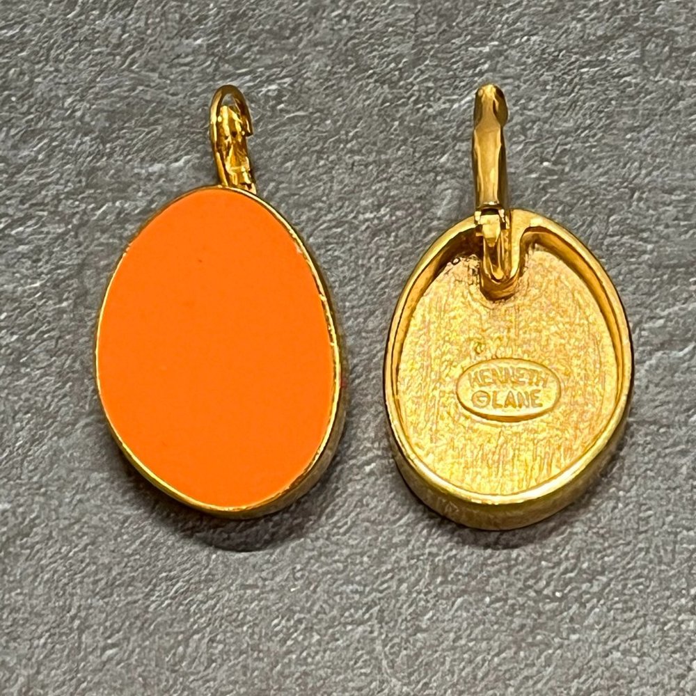 Kenneth Lane SIGNED Coral Clip Drop Enamel Earrings